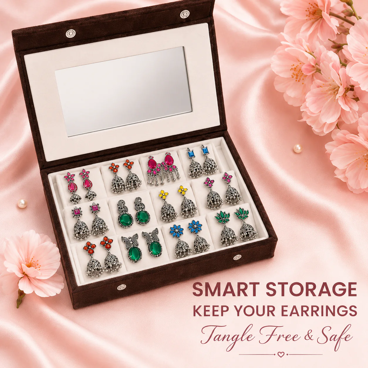 12 Designer Colorful Jhumkas Mirror Box - Image 5