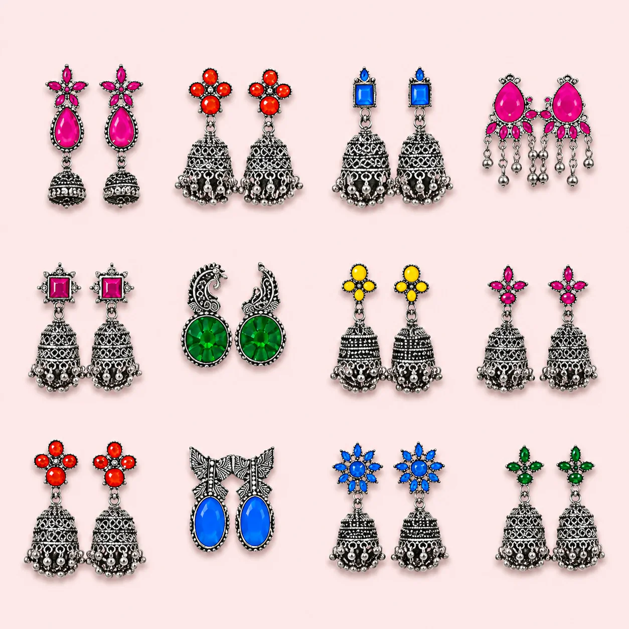 12 Designer Colorful Jhumkas Mirror Box - Image 7
