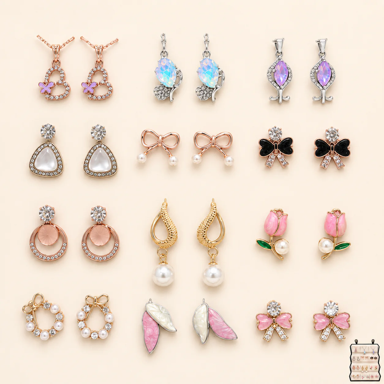 Set of 12 Stud Earrings with Pendants Box - Image 8