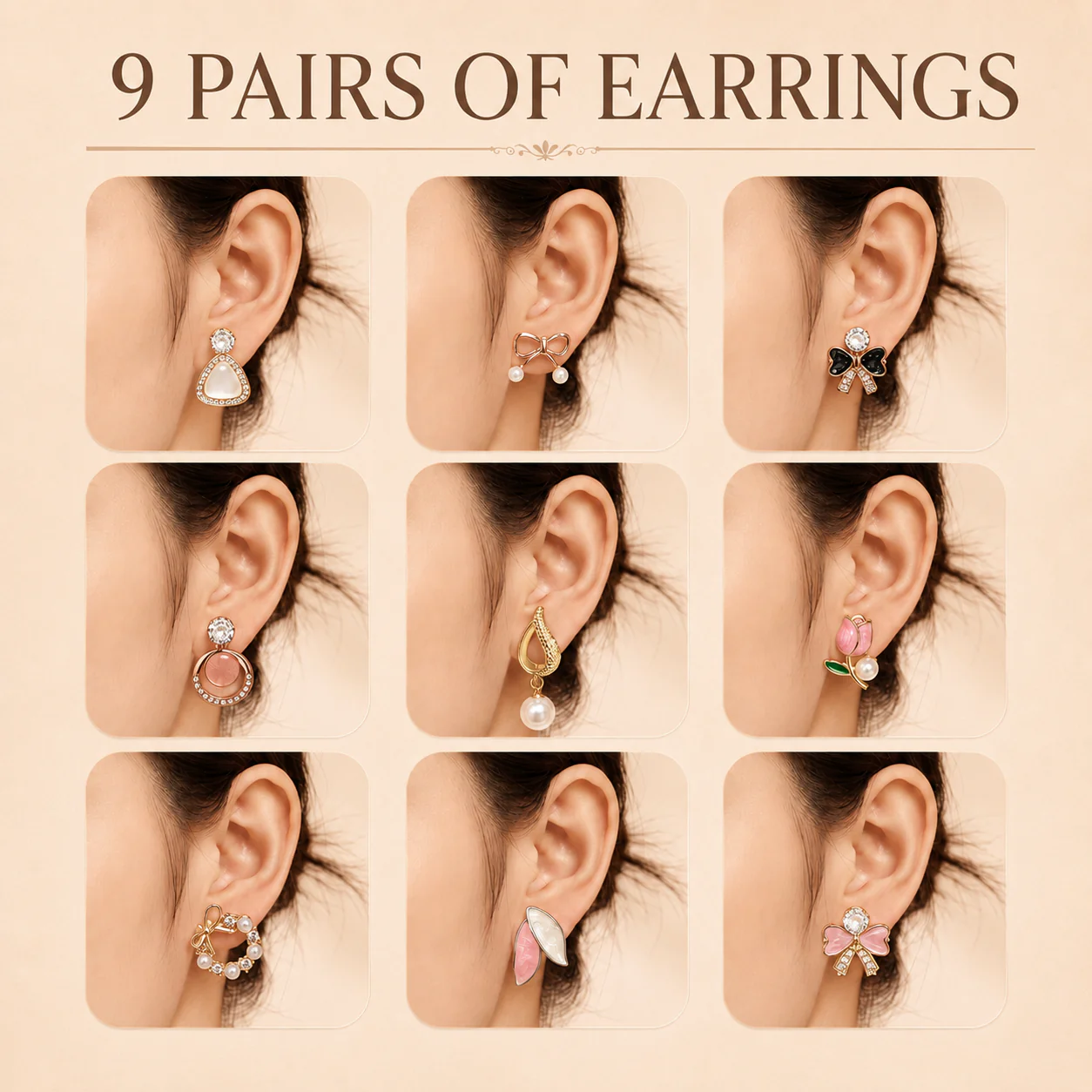 Set of 12 Stud Earrings with Pendants Box - Image 9